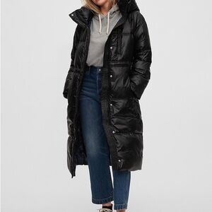 GAP Women's Shiny Black Long Puffer Coat
